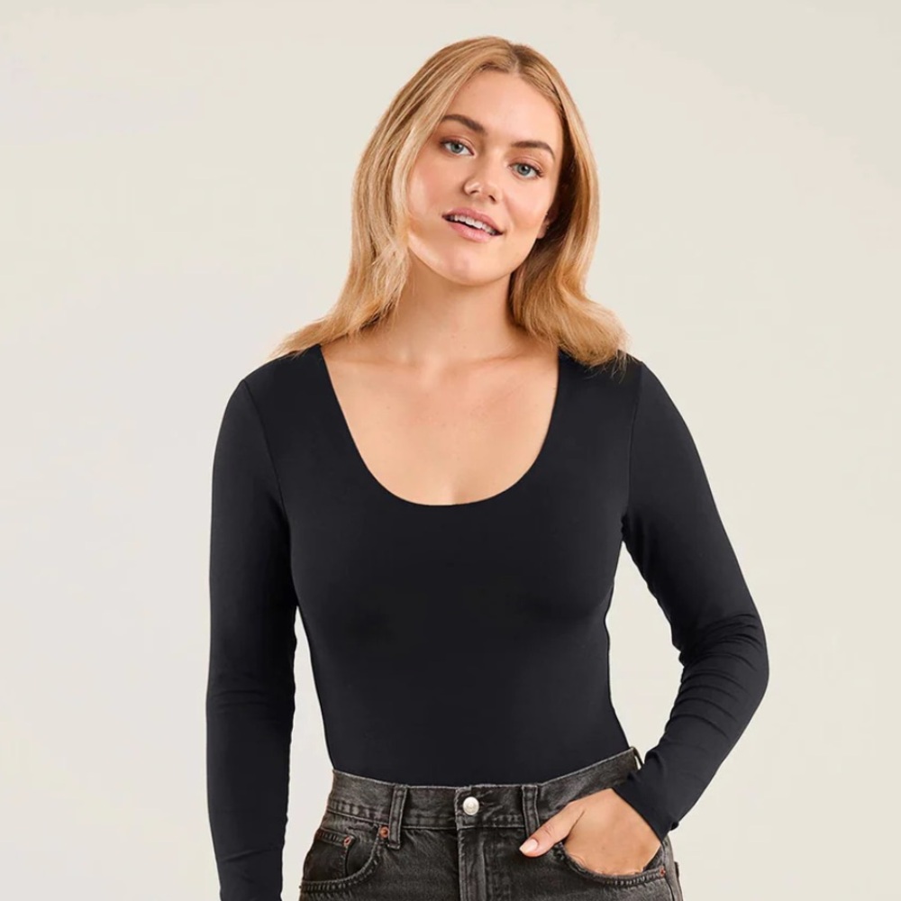 nuuds long sleeve black scoop neck bodysuit